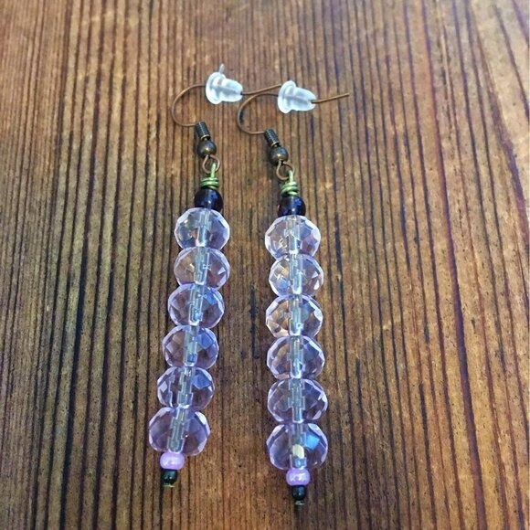 *Light Pink Beaded Dangle Earrings,  Handmade Ladies Earrings - Picture 1 of 2